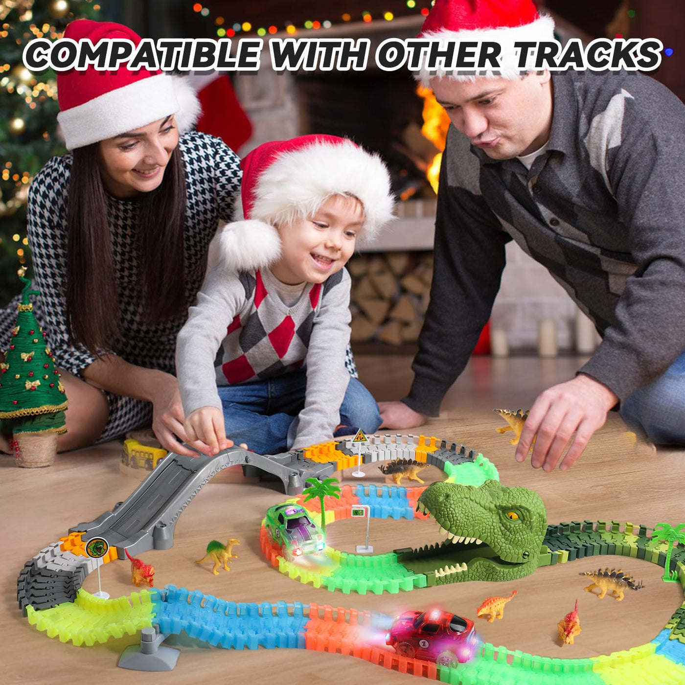 Fajiabao Autorennbahn Spielzeug ab 3 Jahre Junge - 240 Stück Flexible Rennbahn mit 2 Leucht Auto Spielzeug Rennbahn Kinder 3 Jahre Kinderspielzeug Rennbahnen Geschenk Junge 3 4 5 Jahre Mädchen