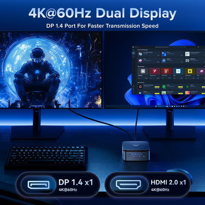 NiPoGi E1 Mini PC Ιntel Alder Lake-Ν N97(bis 3,6 GHz) 16GB DDR4 1024GB SSD, Mini Computer Dual UHD Display 4K@60Hz HDMI 2.0+DP 1.4, Desktop PC mit Gigabit Ethernet/2.4+5G WiFi/BT4.2 für Büro