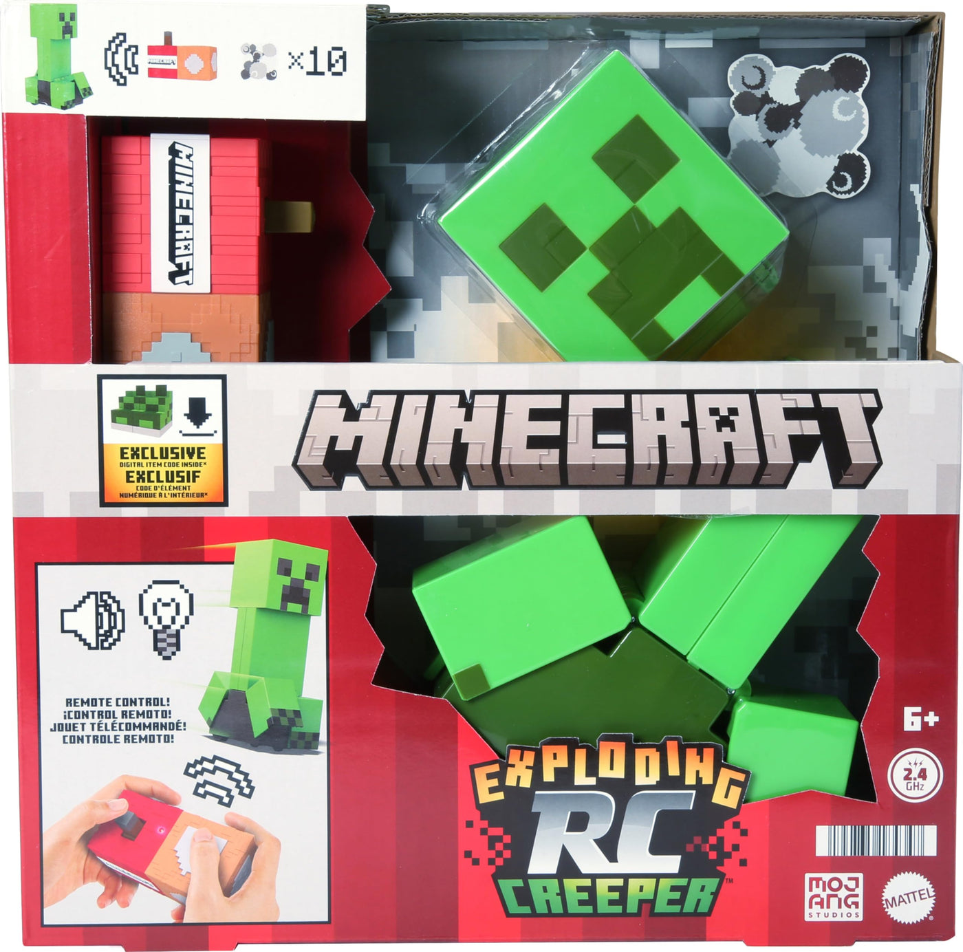 Mattel Minecraft explodierender ferngesteuerter Creeper mit Lichtern und Geräuschen, 10 Explosionspartikel, authentische Bewegungen wie im Spiel und DLC-Code, HRR48, [Mehrfarbig]