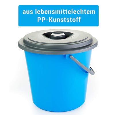 2friends Eimer mit Deckel Putzeimer 10 Liter 3 Stück Kunststoff Lebensmittelecht 3-farbig Sortiert, Made in Europe, Model Nico