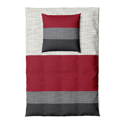 LARAWELL Bettwäsche 135x200 Baumwolle Ganzjahres Bettwäsche-Sets rot grau gestreift Premium