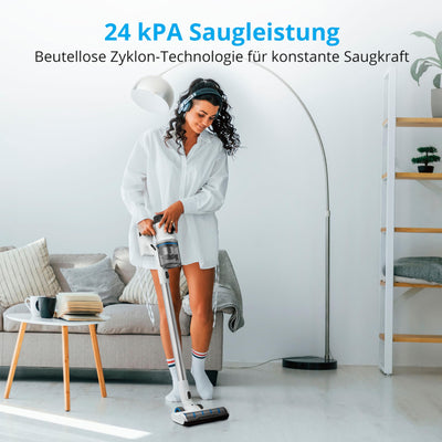 MEDION P400 W Stabstaubsauger mit Wischfunktion (kabellos, beutellos, Zyklon-Technologie, 400 Watt, 2in1 Stielstaubsauger Handstaubsauger, Akku, Staubsensor, HEPA H13, LED Touch Display, Bürstenrolle)