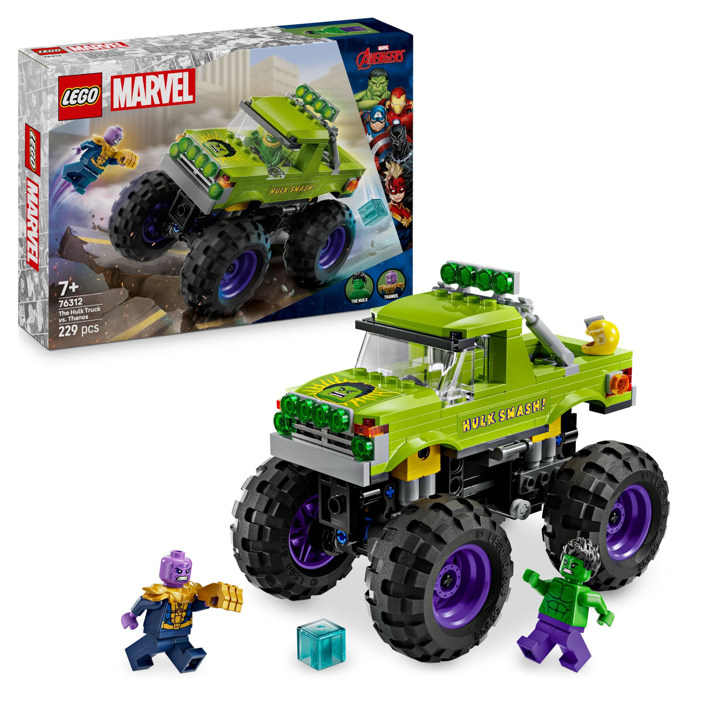 LEGO ǀ Marvel Hulk-Truck vs. Thanos - Superhelden-Bauspielzeug - Avengers-Fahrzeug und Minifiguren - Monstertruck für Mega-Spaß - Geschenk für Jungen und Mädchen ab 7 Jahren - 76312