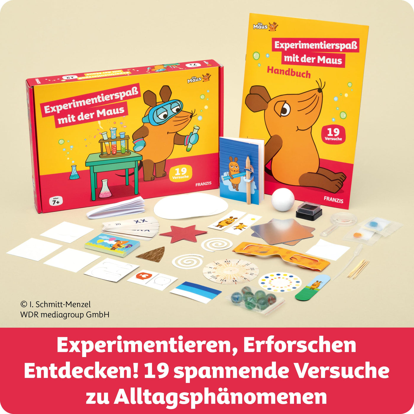 FRANZIS 67232 - Experimentierspaß mit der Maus - Experimentierkasten mit 19 spannenden wissenschaftlichen Versuchen für Kinder ab 7 Jahren, inkl. 44-seitigem Handbuch mit Anleitungen und Zubehör