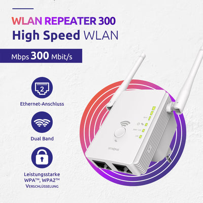 STRONG - WLAN Repeater 300 v2 - Highspeed WLAN Verstärker - Bis zu 300 Mbps - Signalverstärkung für alle Boxen/Router - Einfache Plug & Play-Installation - weiß