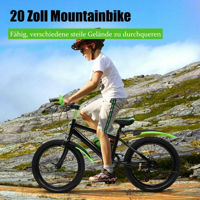 Charocean Mountainbike 20 Zoll Kinderfahrrad Kinder Fahrrad für Jungen & Mädchen, 7 Gang Mountainbike mit Schutzblech, Wasserflasche, Kompassglocke, Tragfähigkeit 85KG, Von 8-13 Jahren (Grün)