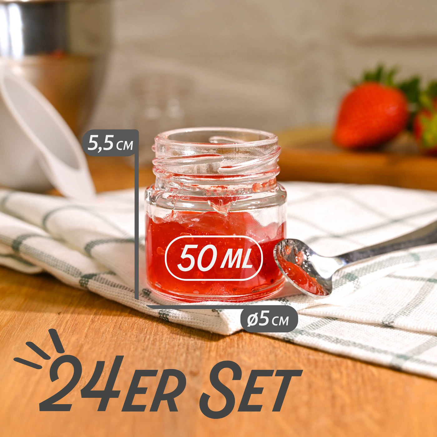 Praknu 24 Mini Gläser mit Deckel 50 ml - Mit Etiketten und Stift - Luftdichte Gläschen zum Verschenken - Für Marmelade und Honig