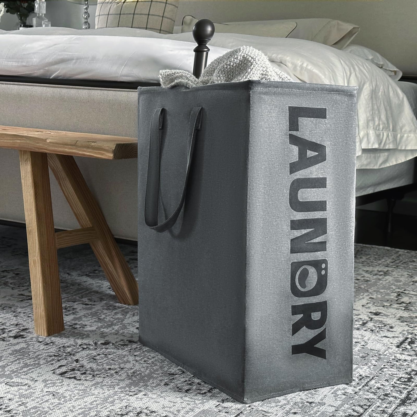 TIMEYARD Wäschekorb, 2er Set 75L Wäschesammler, Wäschekorb Groß, Aufbewahrungskorb Kinderzimmer, Laundry Baskets, Wäschekorb Faltbar Handtuchkorb für Badezimmer Wohnzimmer Wäschetonne, 43x60cm, Grau