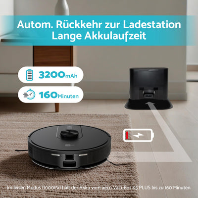 aeco VacuBot X5 PLUS Saug/Wischroboter & Absaugstation 5000Pa Saugkraft/LDS Navigation/120m²Saug- & 100m²Wischbereich/160min Akkulaufzeit/18mm Hindernisüberwindung/Infrarot Fernbedienung/App-Steuerung