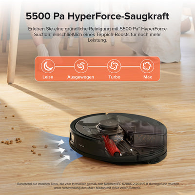 roborock Q8 Max Saugroboter mit DuoRoller-Bürste, 5500Pa Saugkraft, 470mL Staubbehälter, 350mL Wassertank, Staubsauger Wischroboter PreciSense-LiDAR-Navigation (Schwarz)