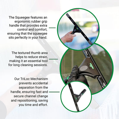 UNGER ErgoTec Ninja Fensterwischer 40° (Breite 45 cm, ergonomischer Griff, mit Soft-Gummi, Zwei Gummi Positionen, Fensterabzieher mit Schwenkfunktion) EN450