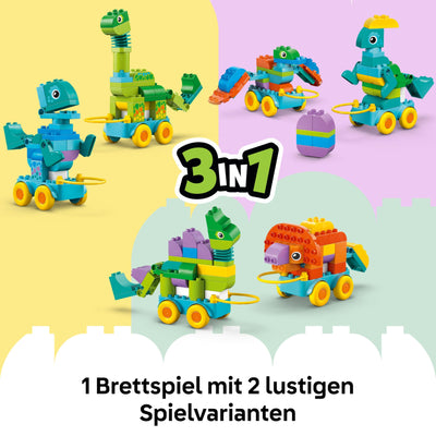 LEGO DUPLO Dinos auf Rädern 3-in-1-Set - Lernspielzeug für Jungen & Mädchen ab 3 Jahren - Diplodocus und T. Rex, Triceratops & Stegosaurus oder Pteranodon & Parasaurolophus Dinosaurier Figuren - 10451
