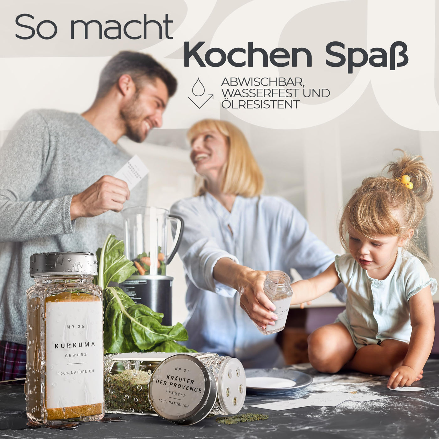 Homety Gewürzgläser Eckig - Set Edelstahl Deckel (24 Stück) - Gewürzbehälter 240 Etiketten - Gewürzdosen zur Gewürze aufbewahrung [120 ml] - Weiß