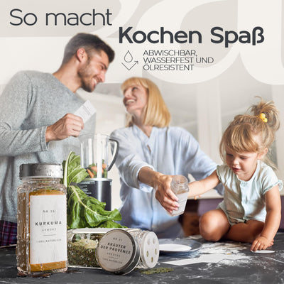 Homety Gewürzgläser Eckig - Set Edelstahl Deckel (24 Stück) - Gewürzbehälter 240 Etiketten - Gewürzdosen zur Gewürze aufbewahrung [120 ml] - Weiß