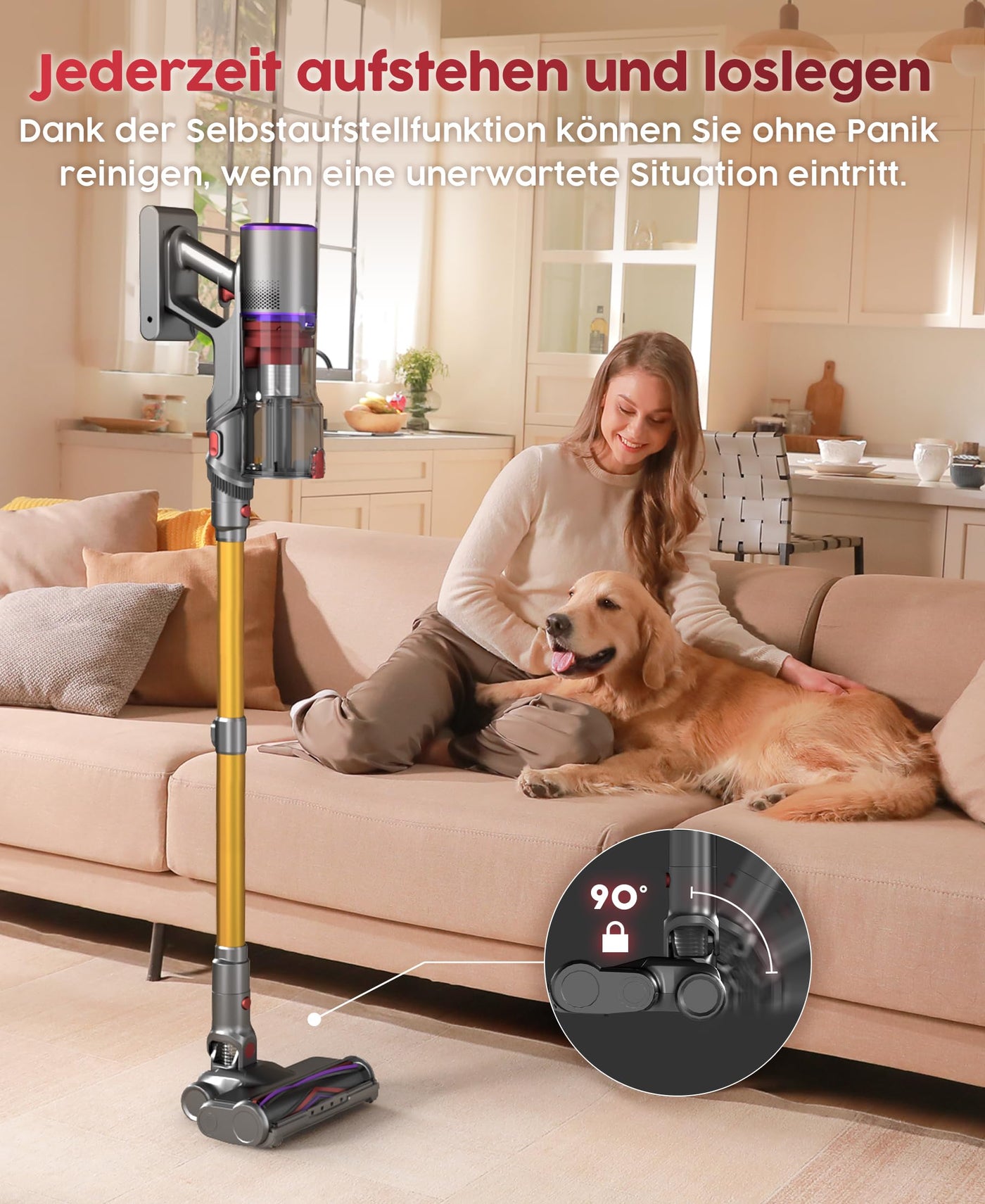 UNINELL HOME Akku Staubsauger,48000Pa/550W/65Mins Staubsauger Kabellos mit Selbststehende,1.6L Akkustaubsauger mit Anti-Tangle-Bürste,LED Touchscreen,Super Leise für Hartböden Teppiche Tierhaare Auto