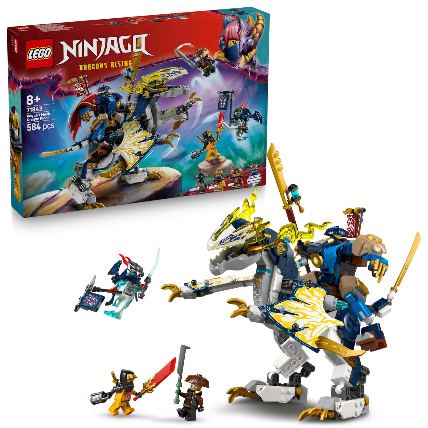 LEGO NINJAGO Rogues Mech-Drachenreiter - Ninja-Spielzeug mit Drachen, 4 Minifiguren und Ausrüstung - Geschenkidee für Jungen und Fans von Aufstieg der Drachen ab 8 Jahren - 71843