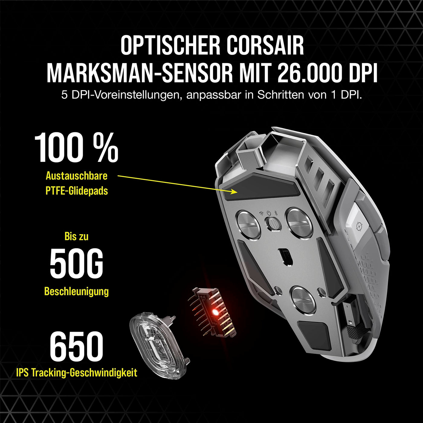 CORSAIR M65 RGB ULTRA WIRELESS Tunable FPS Gaming Mouse - 26.000 DPI - Sub-1ms Wireless - Gewichtssystem - Bis zu 120 Std. Akku - iCUE Kompatibel - PC, Mac, PS5, PS4, Xbox - Weiß