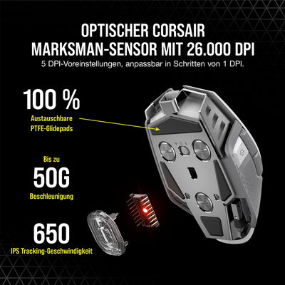 CORSAIR M65 RGB ULTRA WIRELESS Tunable FPS Gaming Mouse - 26.000 DPI - Sub-1ms Wireless - Gewichtssystem - Bis zu 120 Std. Akku - iCUE Kompatibel - PC, Mac, PS5, PS4, Xbox - Weiß