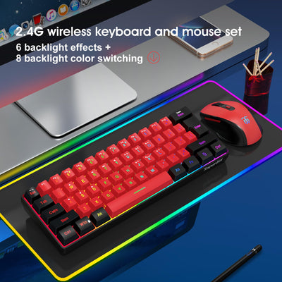 Snpurdiri 60% Prozent Tastatur Maus Set Kabellos, Wireless Gaming Tastatur und Maus Combo, Enthalten 2.4G Small Mini 60% Merchanical Feel Tastatur, Ergonomisches Design Vertical Feel Maus (BlackRed)