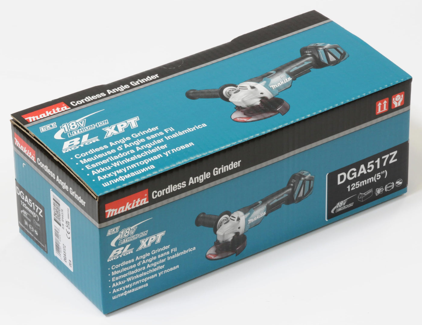 Makita DGA517RTJ Akku-Winkelschleifer 18 V / 5,0 Ah mit Paddleschalter, 2 Akkus + Ladegerät im MAKPAC, Schwarz