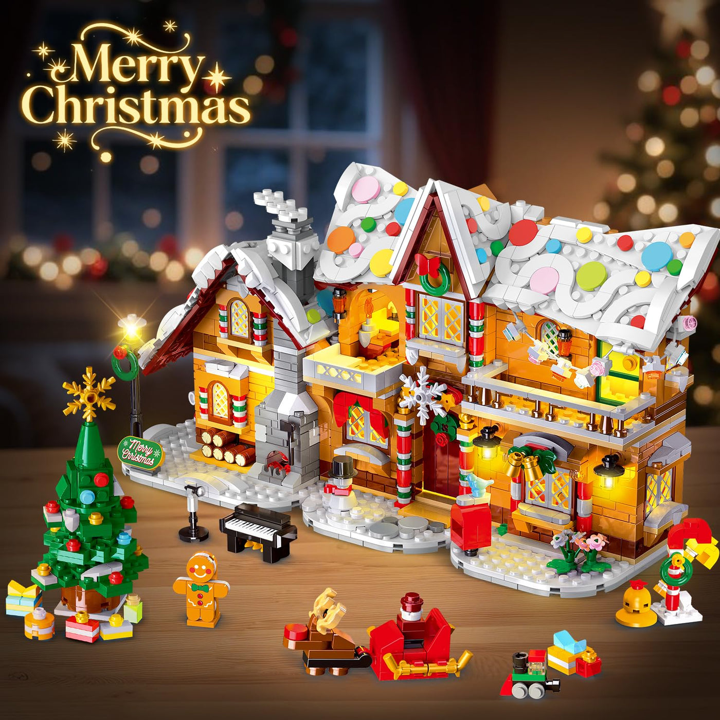 3 Stilmodi Weihnachts Lebkuchenhaus Bausatz mit Lichtern – 2025 Weihnachtsdorf Haus Bausteinset mit Weihnachtsmann Weihnachtsbaumzug Geschenk für Erwachsene Kinder Mädchen Jungen ab 6+ (1477 Teile)