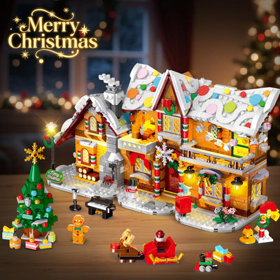 3 Stilmodi Weihnachts Lebkuchenhaus Bausatz mit Lichtern – 2025 Weihnachtsdorf Haus Bausteinset mit Weihnachtsmann Weihnachtsbaumzug Geschenk für Erwachsene Kinder Mädchen Jungen ab 6+ (1477 Teile)