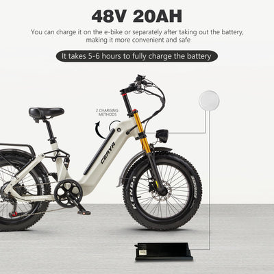 VOZCVOX Elektrofahrrad 20 Zoll E Bike Herren Damen Pedelec E-Mountainbike mit Abnehmbarer 48V 20Ah Akku,Hydraulische Bremsen,Vollefederung