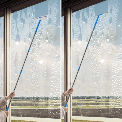 Mitclear Fensterreiniger mit Teleskopstiel (146cm), Professioneller Fensterwischer mit Silikonabzieher & Mikrofaserschrubber, Fensterreinigungsset für Bad, Dusche, Glas, Spiegel, Auto