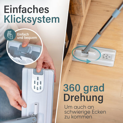 SWIPE PRO Wischmopp Set mit Eimer [ROLLENFUNKTION] - 2 Kammer-System - ABFLUSSVENTILE - einfache Auswringfunktion - 2 Stück waschbare Microfaserpads - für Jede Bodenart - Jetzt Bilder ansehen!