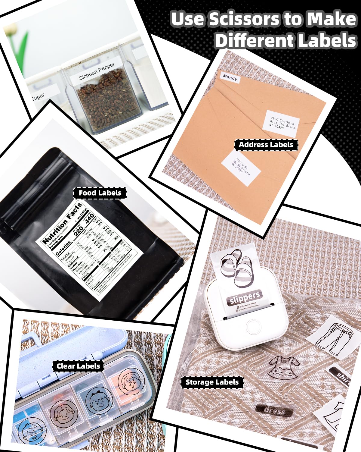 Memoking Tragbarer Mini Aufkleberdrucker - T02 Taschendrucker Bluetooth Fotodrucker, Lerngrafiken für Kinder, Gymnasiasten, Universitätsstudent, Mini Drucker mit 3 Rollen Thermopapier Selbstklebend