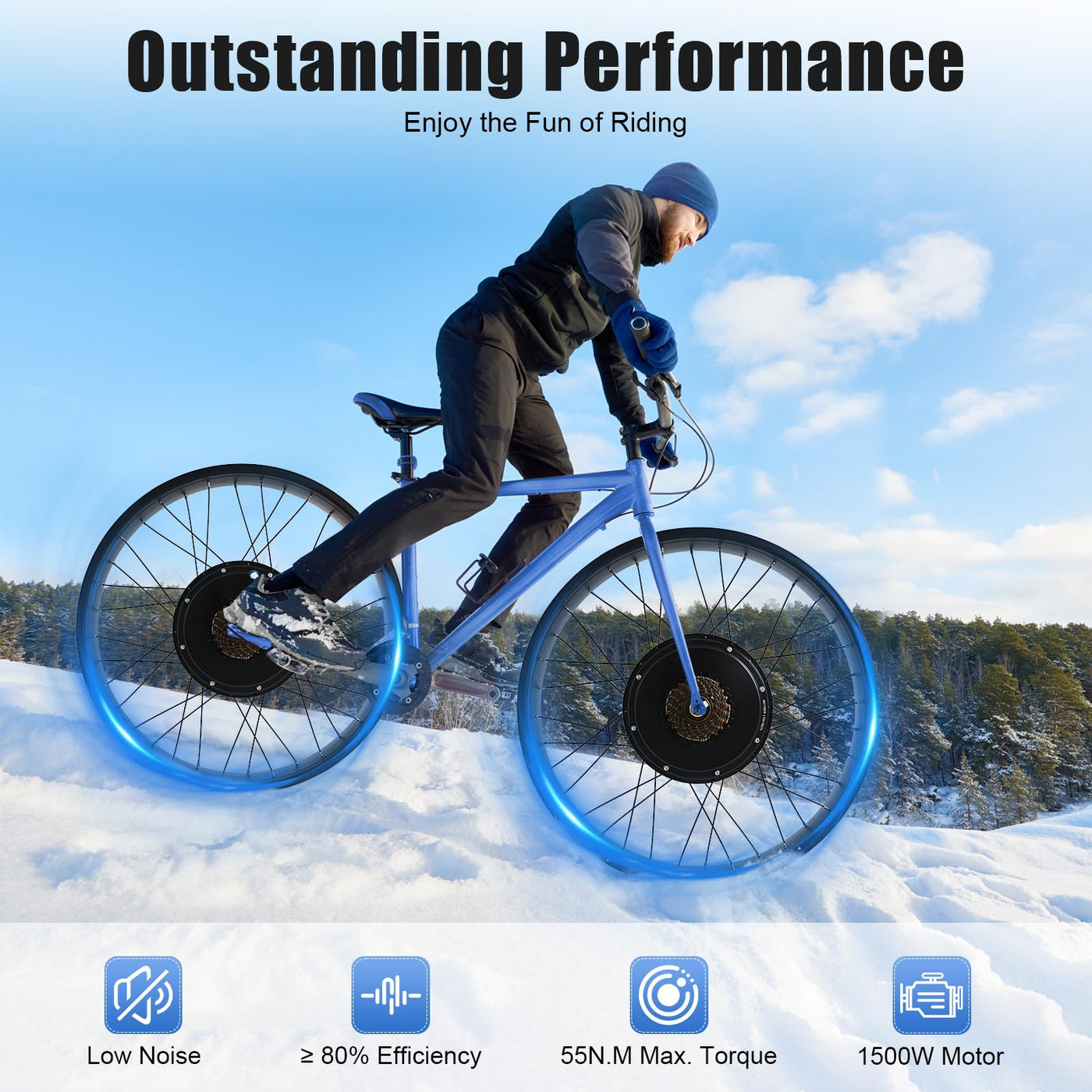 26 Zoll Fat-Bike Fatbike Umbausatz 48V 1500W Hinterrad E-Bike Bürstenloser Motor Kit mit LCD Display und Daumen-Drehknopf