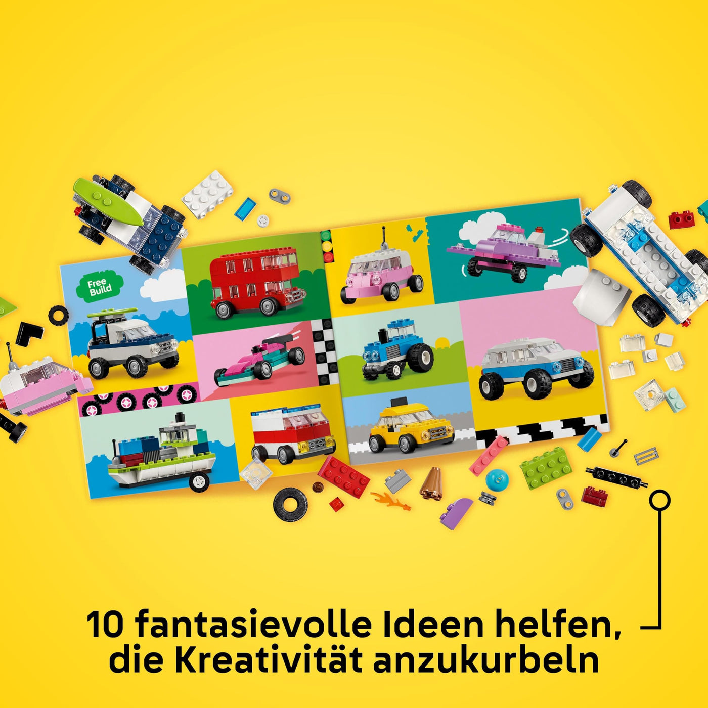 LEGO Classic Kreative Fahrzeuge, Bausteine-Set für Bunte Modellautos inkl. LKW, Polizeiauto und Baufahrzeuge, Baubare Spielzeug-Autos für Kinder, Geschenk für Jungs und Mädchen ab 5 Jahren 11036