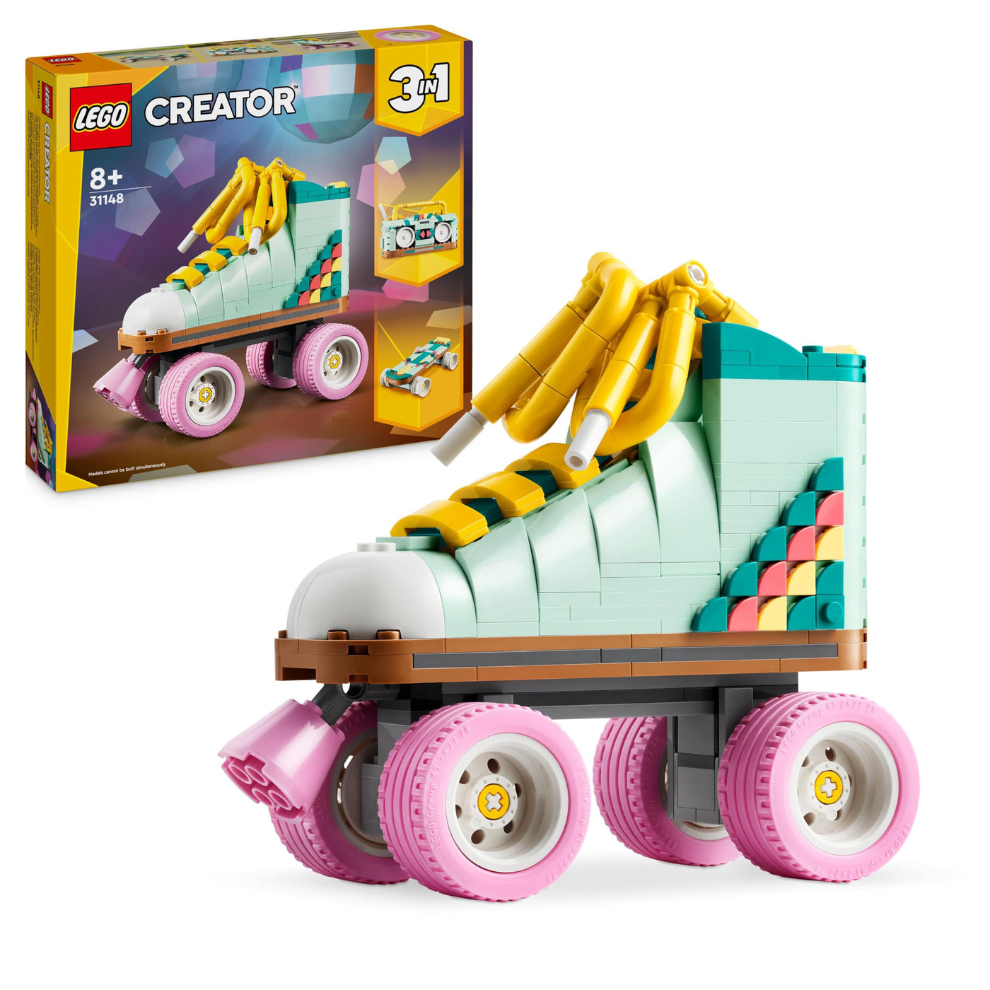 LEGO Creator 3-in-1 Retro Rollschuh – Spielzeug zum Bauen und Ausstellen - Verwandelt sich in ein Mini-Skateboard oder ein Boombox Radio – Kreatives Geschenk für Mädchen und Jungen ab 8 Jahren – 31148