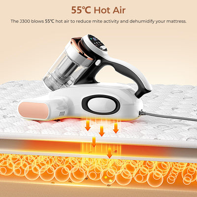JIGOO J300 Milbensauger mit Staubmilben-Sensor und mit UV-Licht, 500W Milbenstaubsauger mit Intelligente LED-Anzeige, Für Allergiker, entfernt 99,9% Allergene, Für Matratzen, Betten und Sofas
