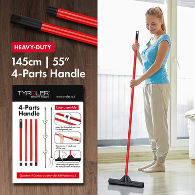 Tyroler Gummibesen & Bodenabzieher | Kehrbesen-Kopf aus 100% Naturkautschuk 33 cm | Besen mit Stiel und 140 cm Anti-Rost-Griff | Gummibesen mit Abzieher | Gummibesen mit Stiel | Gummibesen Tierhaare