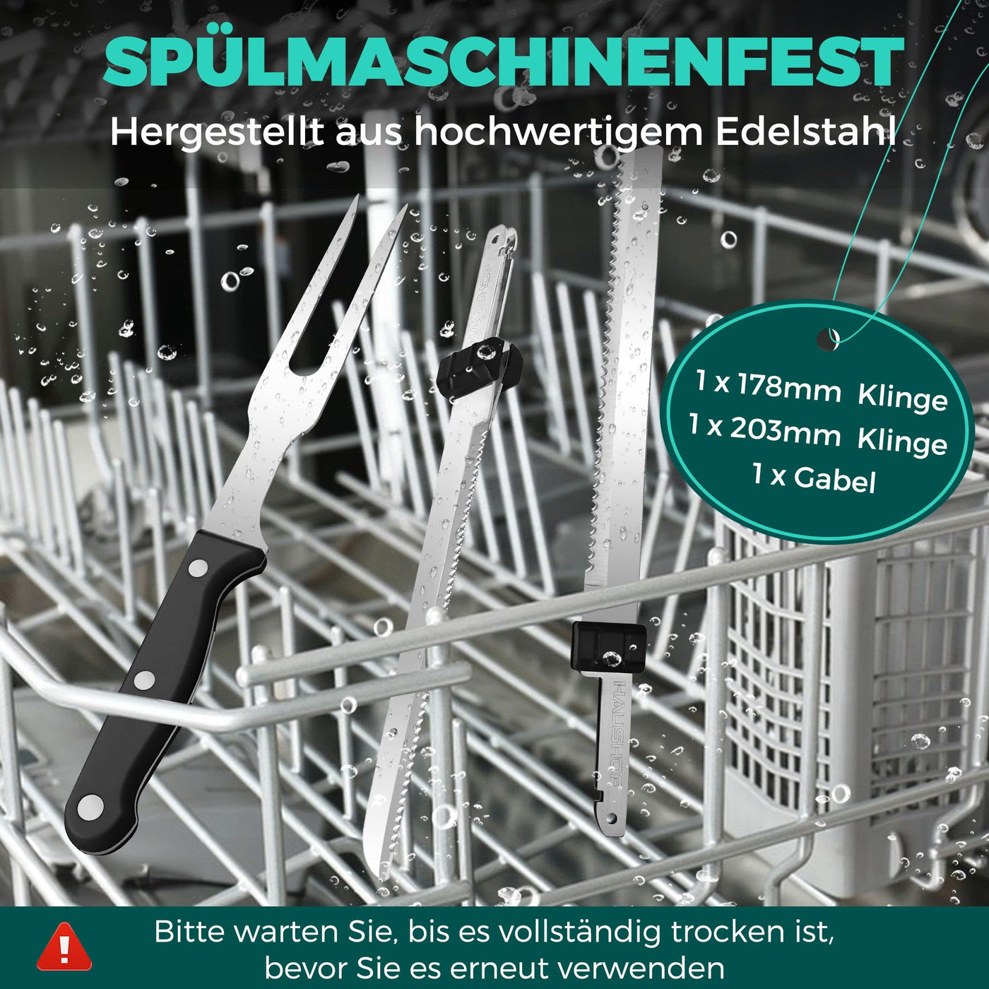 HAUSHOF Elektromesser, Kabelloses Küchenmesser mit 2 Edelstahlklingen, Elektrisches Messer mit Gabel, 2000 mAh Akku für Präzises Schneiden von Brot, Fleisch und Käse, mit Aufbewahrungsbox, Grau