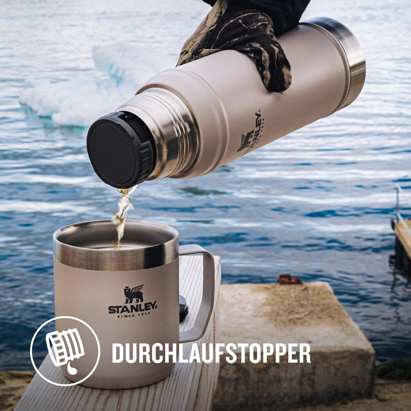 Stanley Classic Legendary Thermosflasche 750ml - Thermos Hält 20 Stunden Heiß oder Kalt - Edelstahl Thermoskanne - BPA-Frei - Spülmaschinenfest - Ash