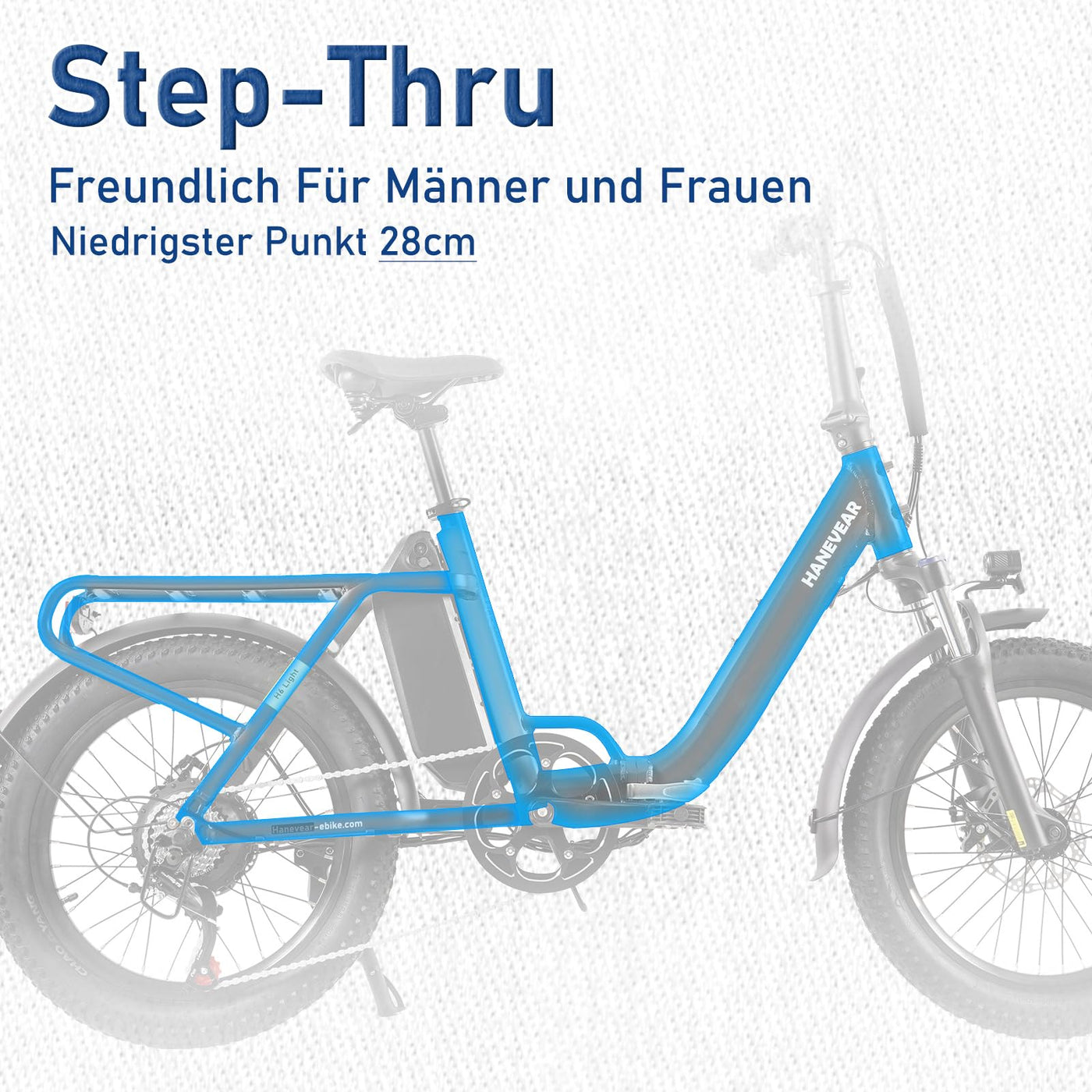 HANEVEAR H6-Light E Bike Klappbar, E Bike Herren Damen mit Drehmomentsensor, 48V 14,5Ah Abnehmbar Akku bis zu 120km+ Elektrofahrrad, 55N.m 250W-Motor, 3.0'' Fat E-Bike Für 160cm (Königsblau)