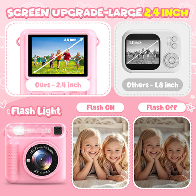 LUVTOY Sofortbildkamera Kinderkamera – 1080P 2,4 Zoll Bildschirm Kinderkamera Mit 32GB Karte & Druckpapier, Kinder Kamera Weihnachten Geschenk Für Jungen Mädchen 3-12 Jahren-Rosa