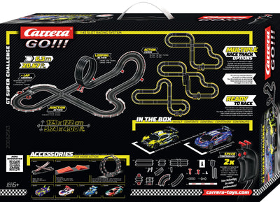 Carrera - 20062563 - Go I GT Super Challenge I Detailgetreue Audi R8 LMS GT3 evo II und Lamborghini Huracán GT3 im Maßstab 1:43 I Actiongeladener Rennspaß mit Rundenzähler und herausfordernder Strecke