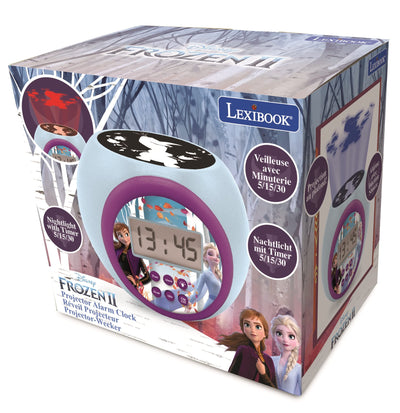 Lexibook RL977FZ Frozen 2 Anna and ELSA Projector Alarm Clock Disney with Snooze Function and Alarm Function, Night Light with Timer, LCD Screen, Battery Operated, Blue/Purple, Multicoloured