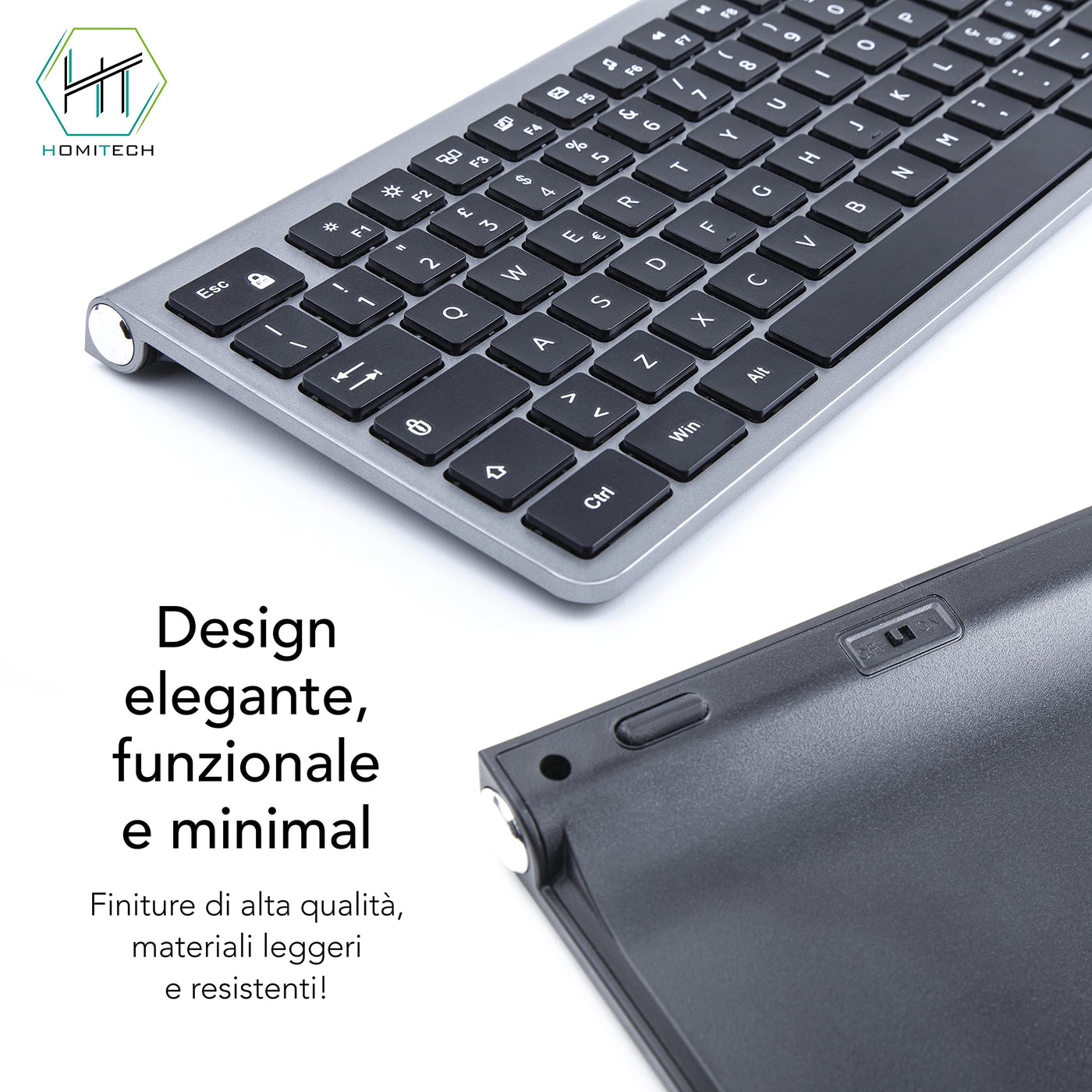 HomiTech Kabelloses Tastatur- und Maus-Set mit integriertem wiederaufladbarem Akku, kabellos, für Computer, PC, Tablet, kompatibel mit Windows Android Mac 16 Multimedia-Tasten, hohe Präzision, leise,