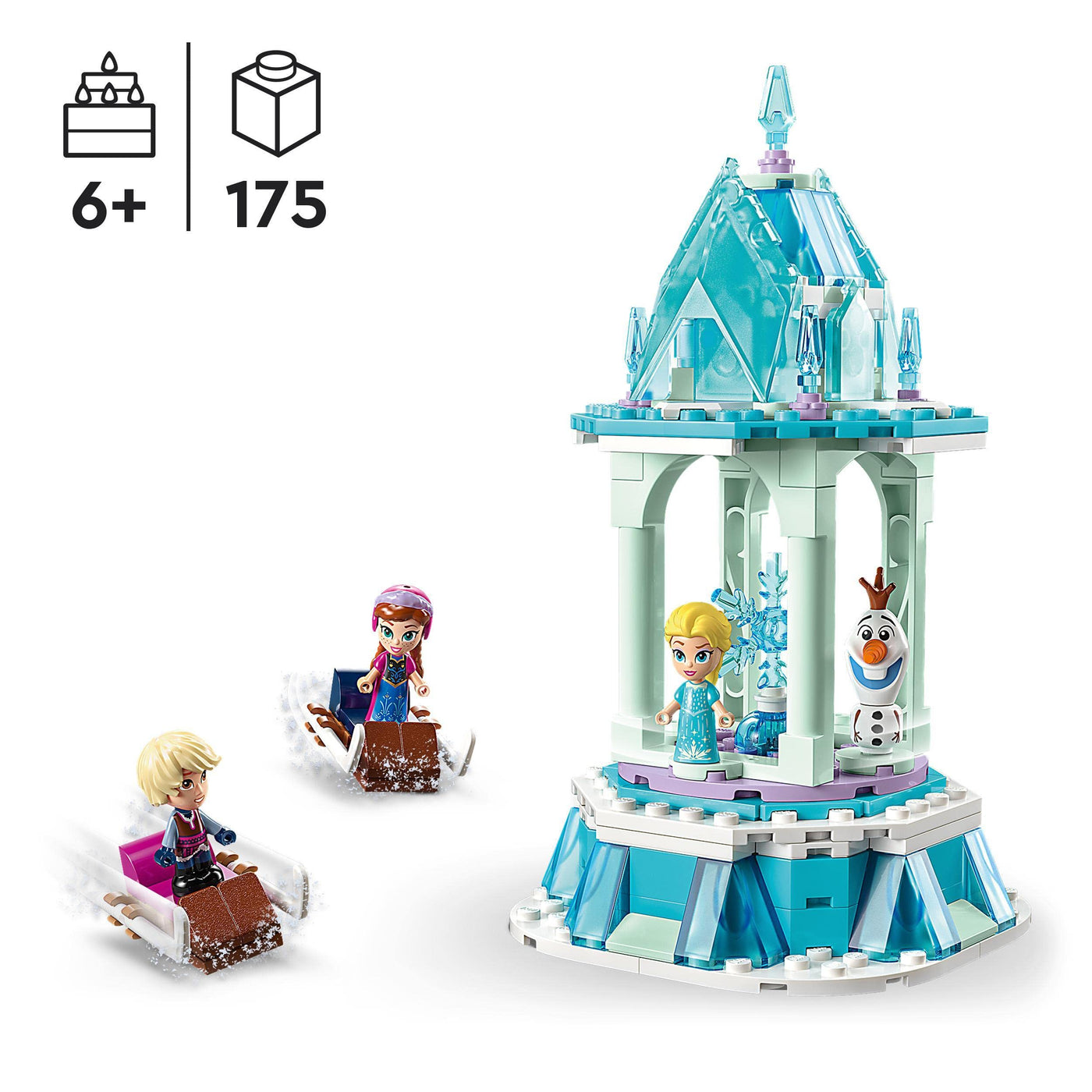 LEGO Disney Princess Annas und Elsas magisches Karussell, Die Eiskönigin Spielzeug, Inspiriert vom Frozen Eispalast mit 3 ikonischen Mikro-Puppen-Figuren und Olaf-Figur 43218
