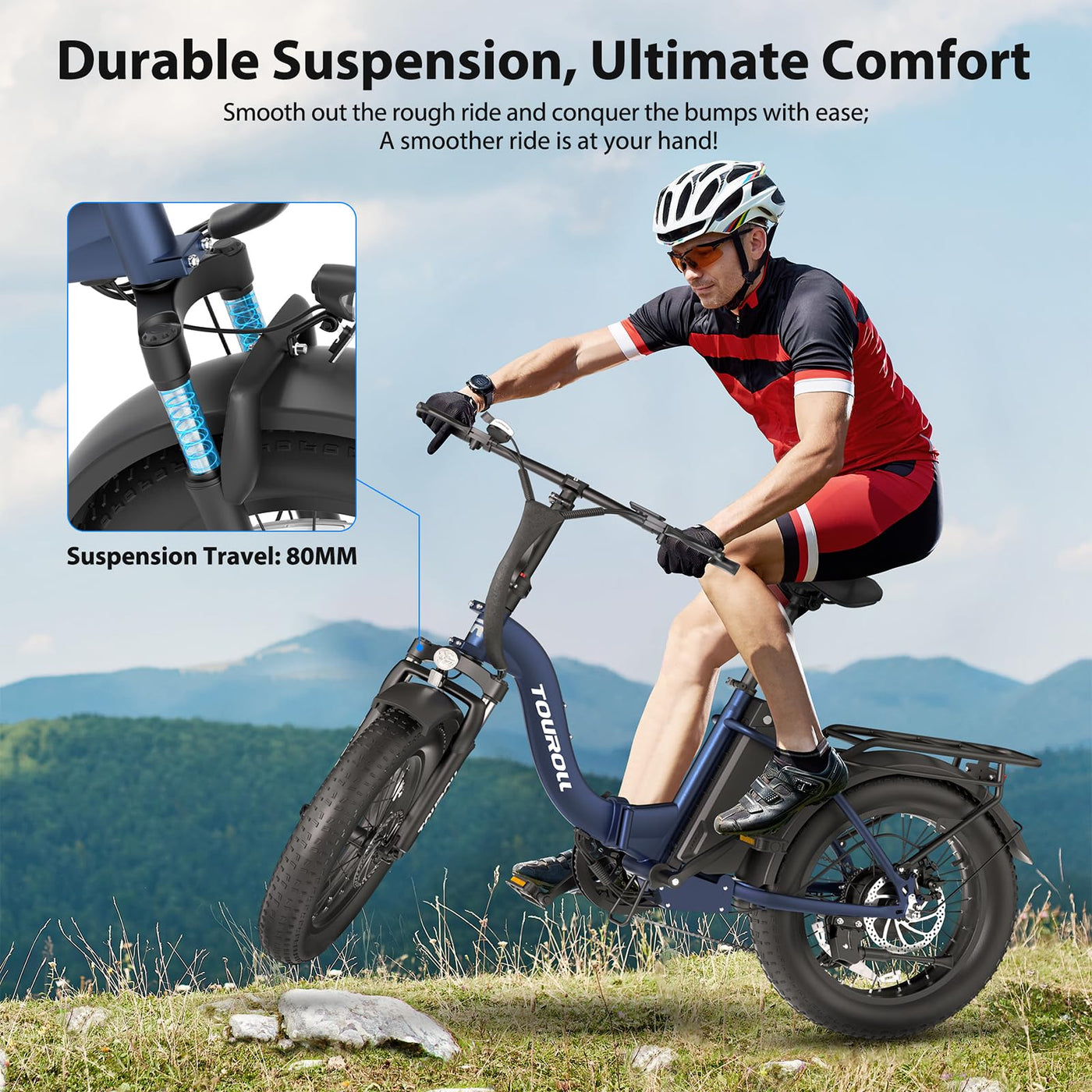 Touroll Klapprad E Bike, 20 * 4 Zoll Elektrofahrräder mit 48v 15Ah Akku, 25km/h, Reichweite bis zu 120-150km, 250W 55N.M Motor E-Bike mit 7-Gang, LCD-Display, Elektrofahrrad für Herren Damen