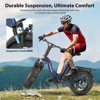 Touroll Klapprad E Bike, 20 * 4 Zoll Elektrofahrräder mit 48v 15Ah Akku, 25km/h, Reichweite bis zu 120-150km, 250W 55N.M Motor E-Bike mit 7-Gang, LCD-Display, Elektrofahrrad für Herren Damen