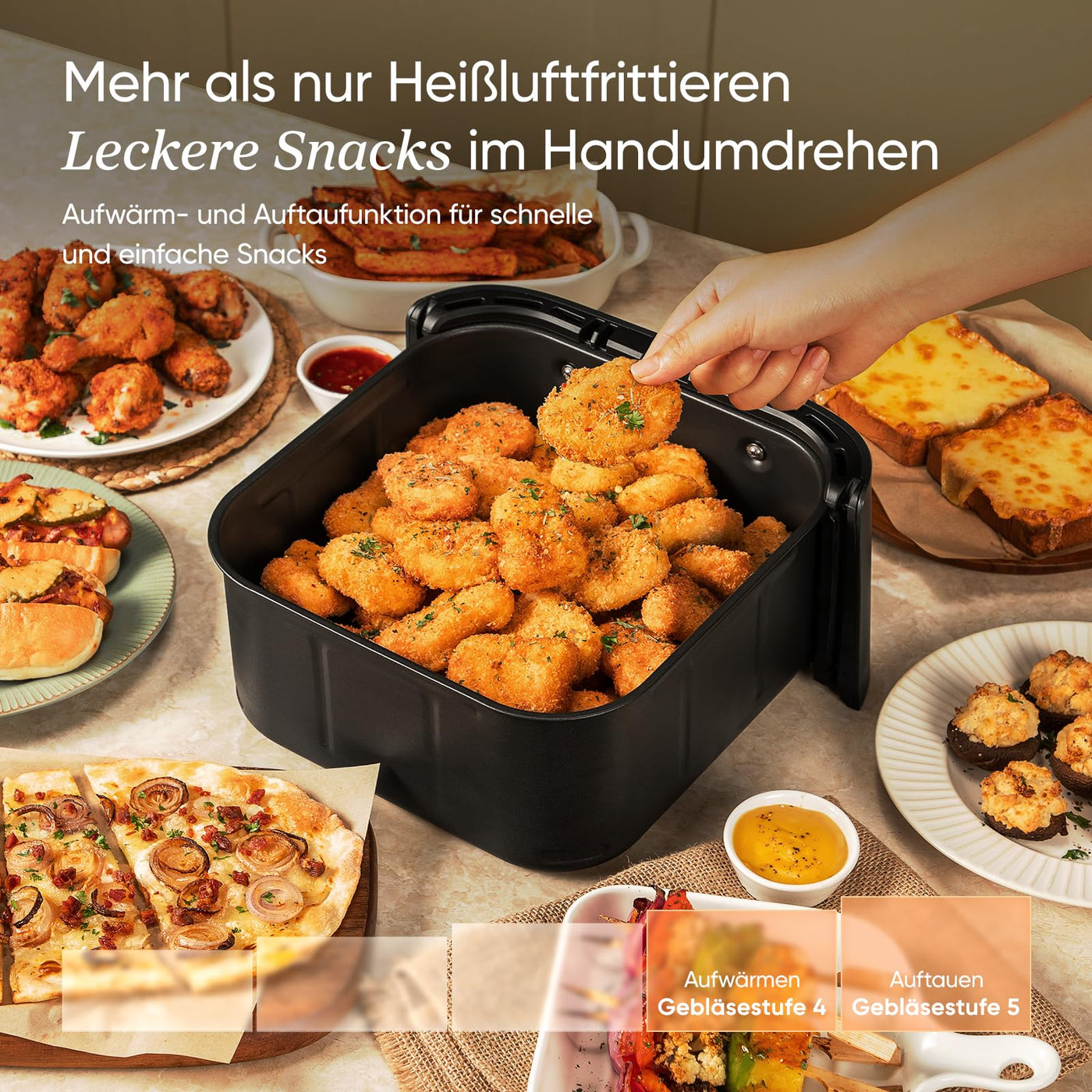 Cosori Turboblaze Heißluftfritteuse Airfryer, 9-in-1 Air Fryer XXL 6L, leiser DC Motor mit 5 Geschwindigkeitsstufen, Grillen, Backen, Gären, Dehydrieren, 87 Rezepte, 64% energiesparend, Weiß