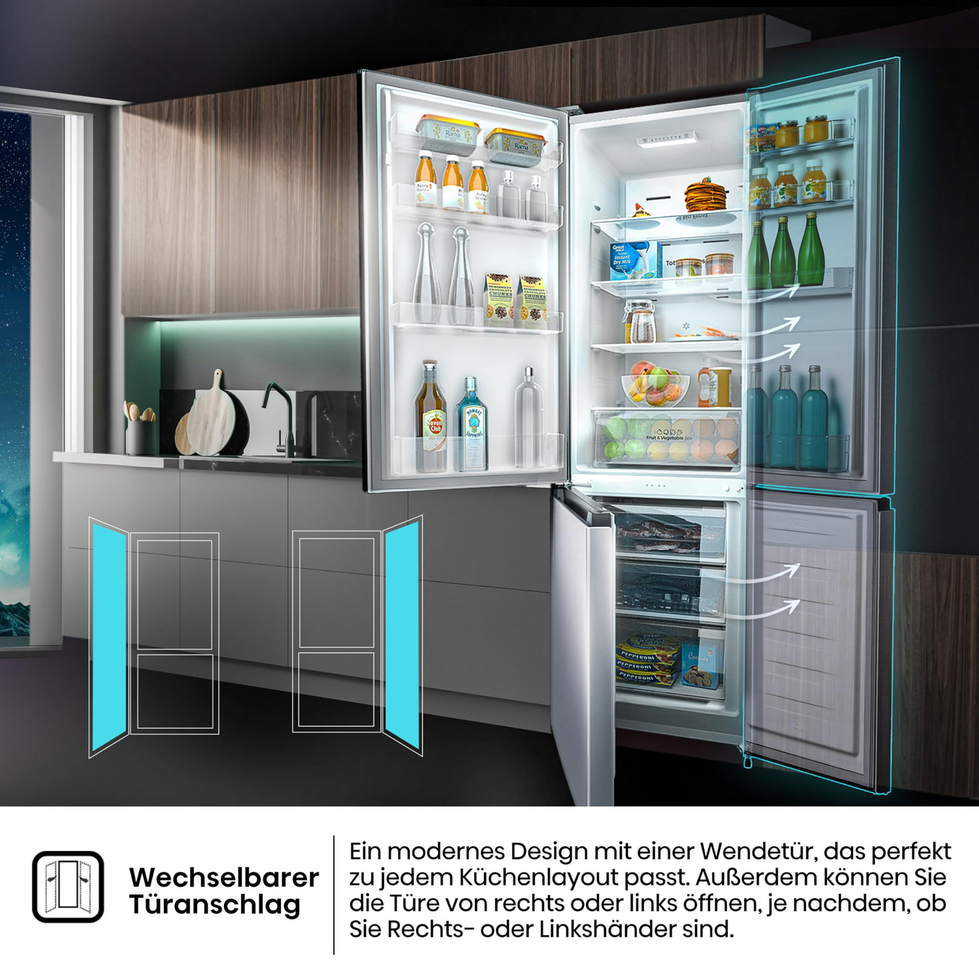 Hisense RB440N4ACA Kühl-Gefrier-Kombination/Höhe 201 cm/Kühlen 178 L/Gefrieren 98 L/LED Beleuchtung, Edelstahl