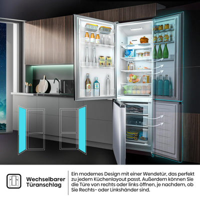 Hisense RB440N4ACA Kühl-Gefrier-Kombination/Höhe 201 cm/Kühlen 178 L/Gefrieren 98 L/LED Beleuchtung, Edelstahl