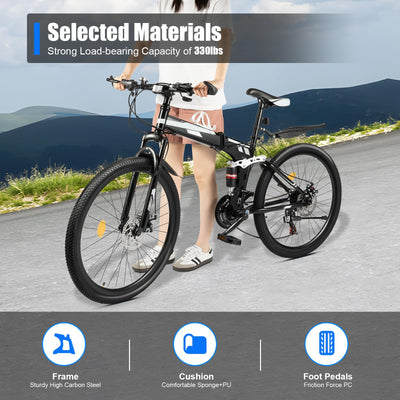 KLOOLIVE Mountainbike Faltrad 21 Gang 26 Zoll Klapprad Erwachsene Fahrrad Verstellbares MTB mit Scheibenbremse Warnlicht Schwarz