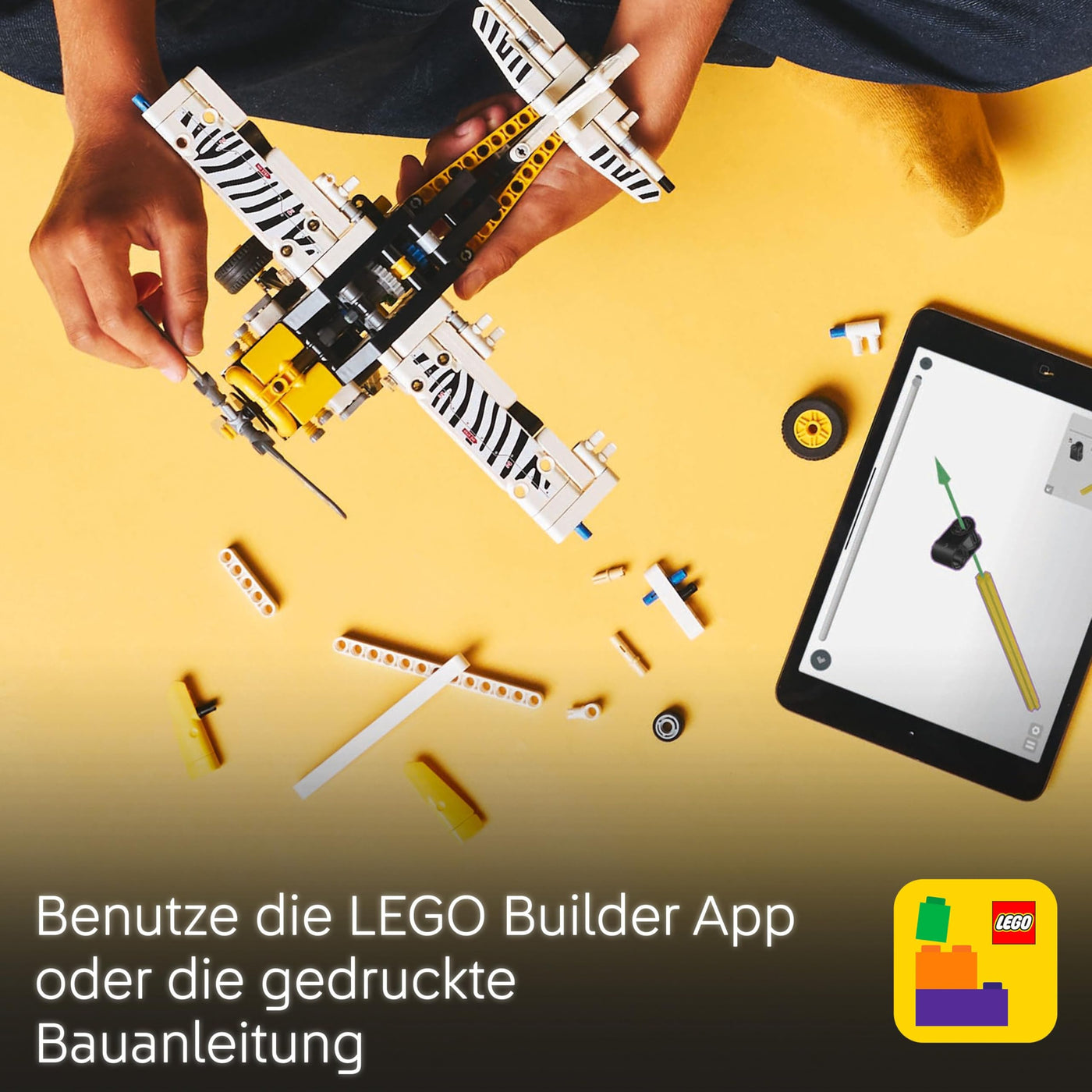LEGO Technic Propellerflugzeug, Baubares Flugzeug Spielzeug für Kinder, Geschenk für Jungen und Mädchen ab 8 Jahren, Modellflugzeug mit drehendem Propeller und 4-Zylinderkolbenmotor 42198